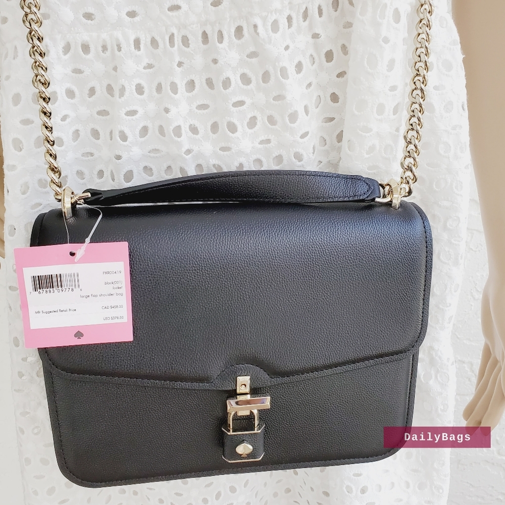 BEAUTIFUL NWT KATE SPADE LARGE FLAP BLACK SHOULDER REMI CROSSBODY LOCKET
